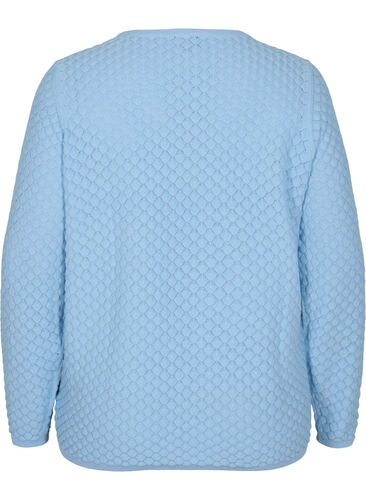 Strikkebluse i økologisk bomull med lange ermer, Chambray Blue, Packshot image number 1