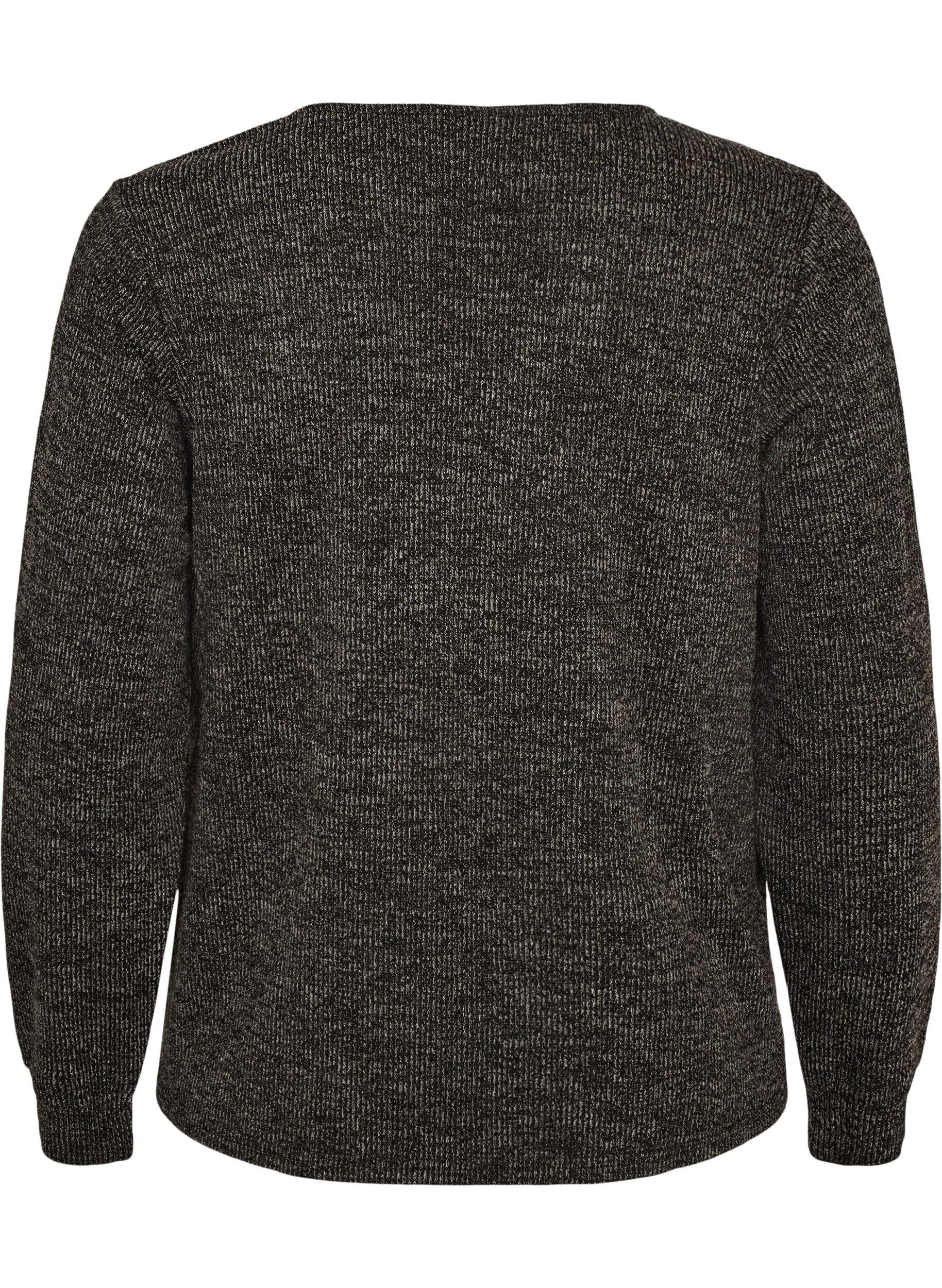 ZizziJerseybluse med V-hals og lange ermer, Svart, Packshot image number 1