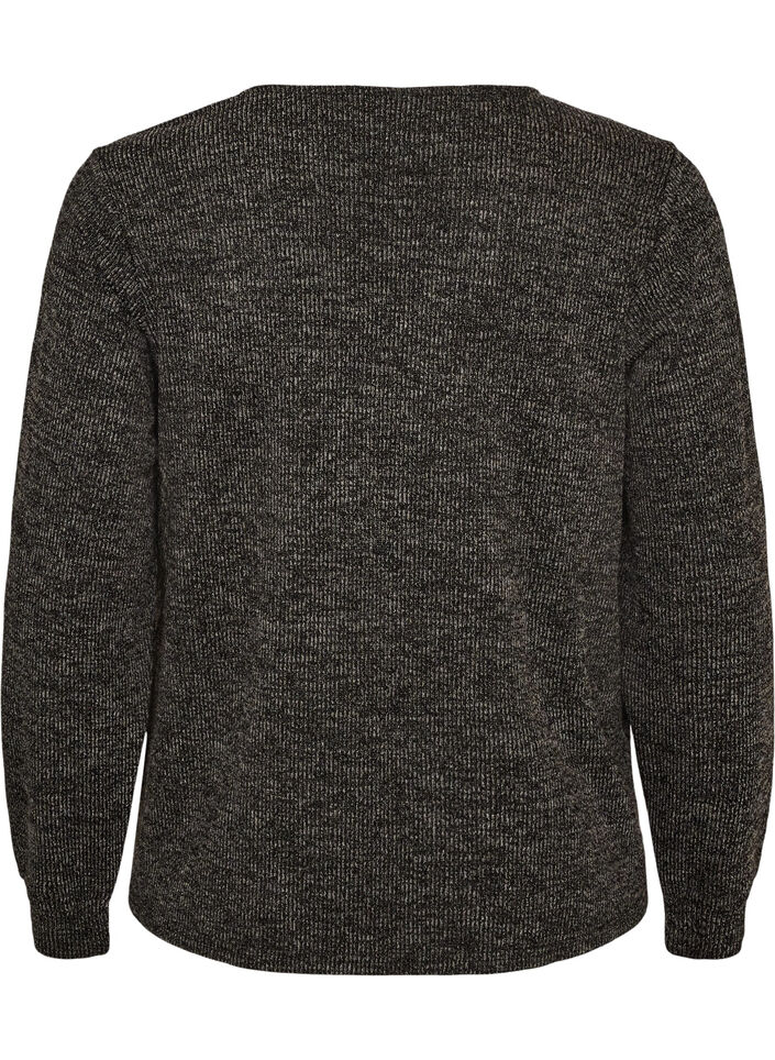 Jerseybluse med V-hals og lange ermer, Svart, Packshot image number 1