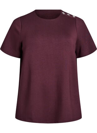 Zizzi Kortermet bluse med knappestolpe, Mørk Bordeaux, Packshot image number 0