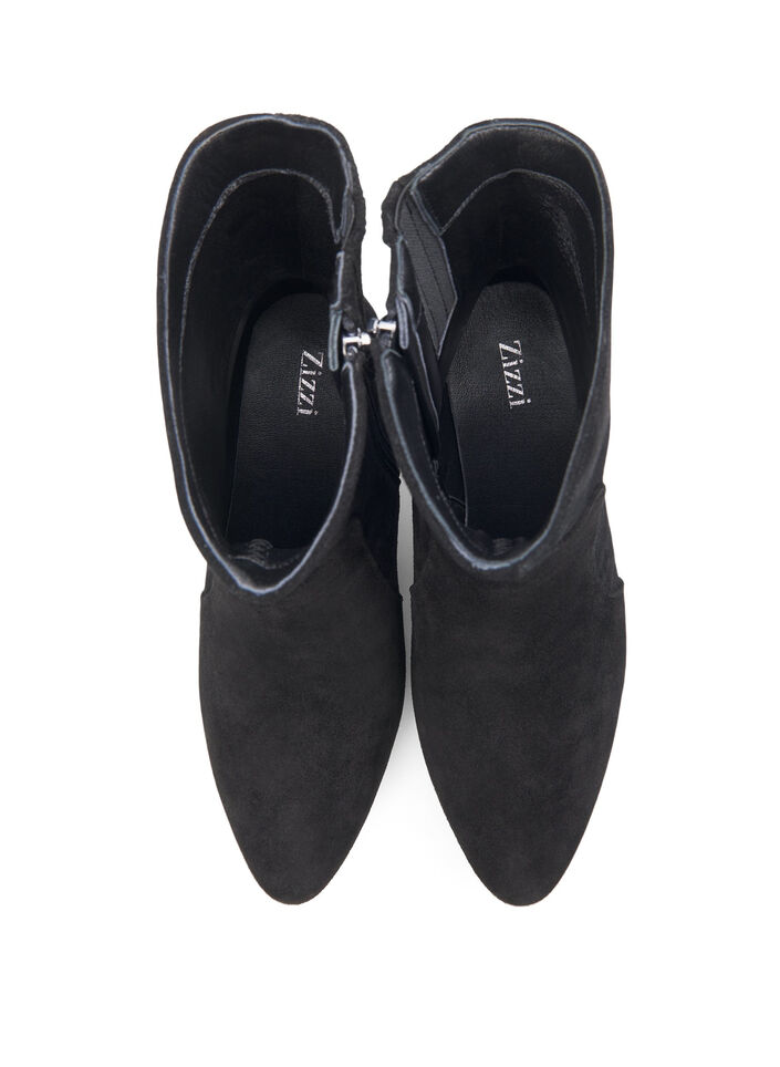 Wide fit - Semsket ankelstøvler med hæl, Black, Packshot image number 2