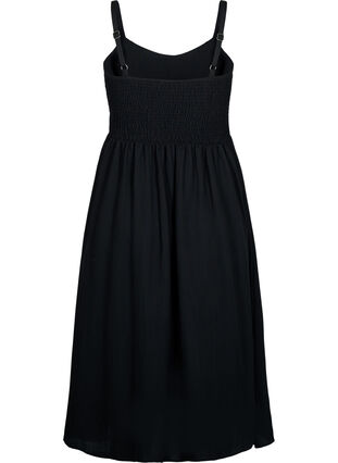 Ensfarget kjole med stropper i viskose med smock, Black, Packshot image number 1