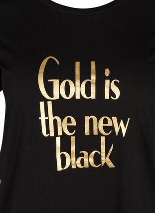 T-skjorte i bomull med mønster på brystet, Black GOLD IS THE, Packshot image number 2