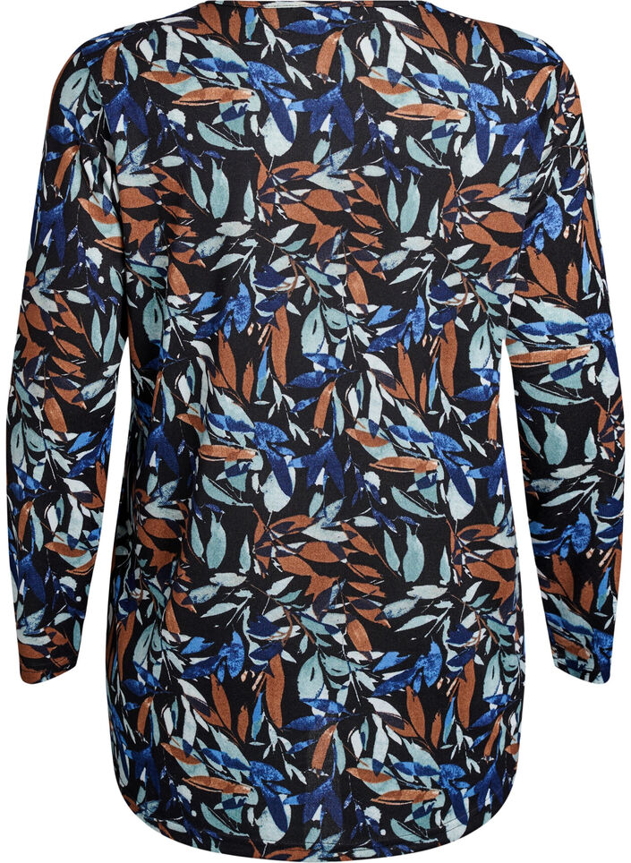 M&oslash;nstret bluse med lange ermer, Bl&aring;, Packshot image number 1