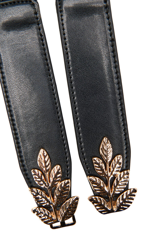 Smalt midjebelte med et bladformet spenne, Svart, Packshot image number 2