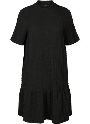 Kortermet kjole med struktur og A-form, Black, Packshot image number 0