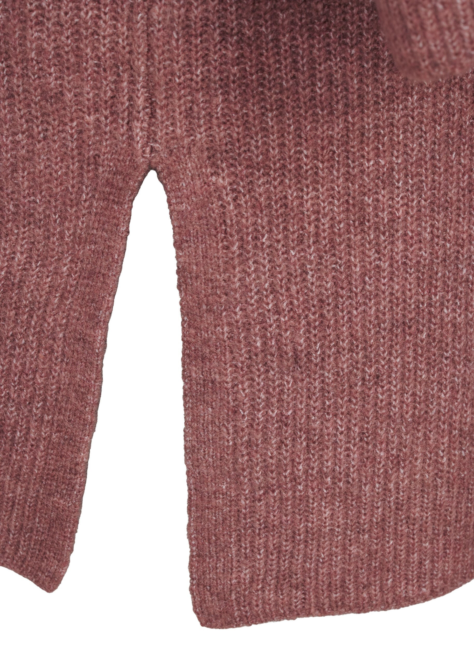 Zizzi FLASH - Ribbestrikket cardigan med splitter, Rose Brown Melange, Packshot image number 3