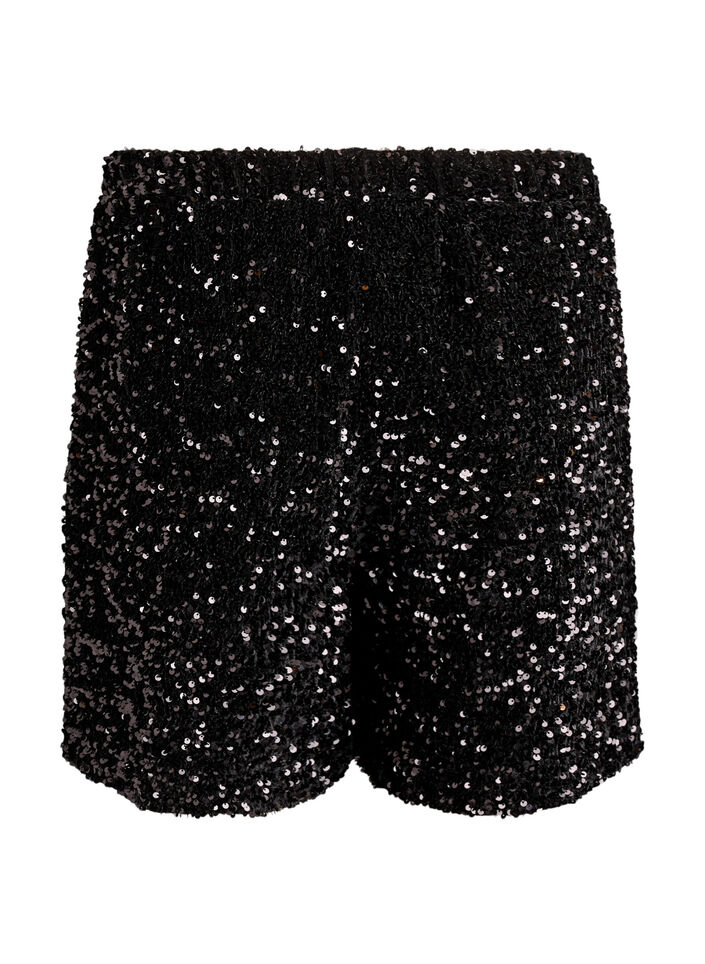 Shorts med høy midje og paljetter, Svart, Packshot