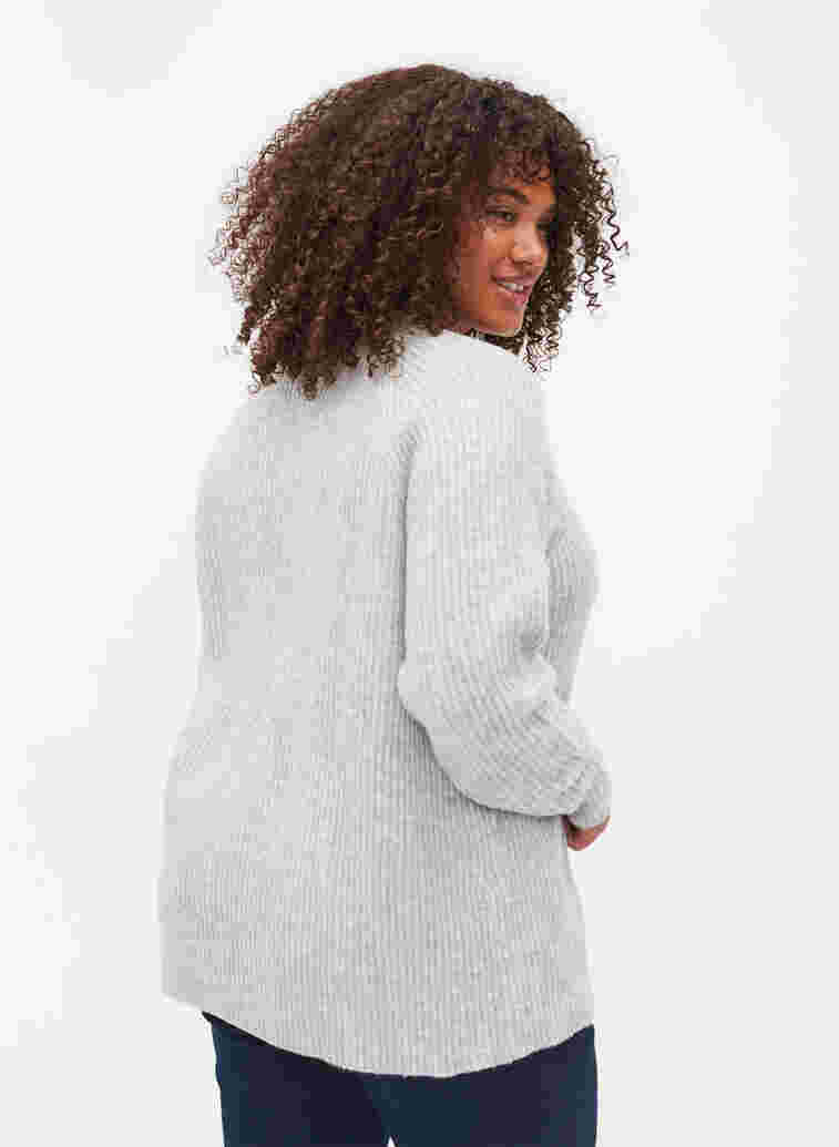 Melert strikkegenser med perleknapper, Light Grey Melange, Model image number 1