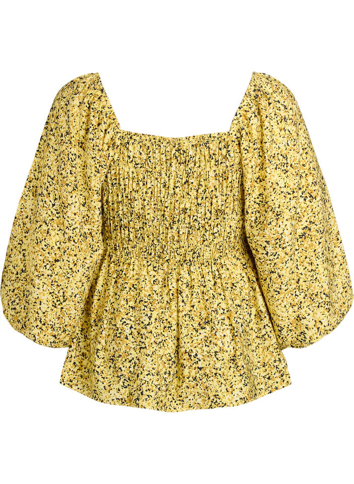 Bluse med smock og firkantet utringning, Gul, Packshot