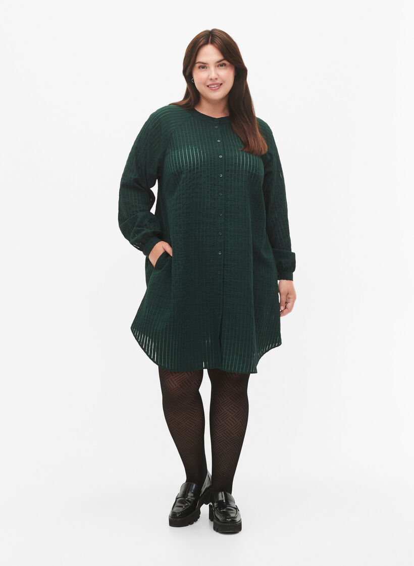 Lang viskose skjorte med stripete mønster, Scarab, Model image number 2