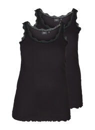 Topp med blondekant, 2 stk., Black/ Black