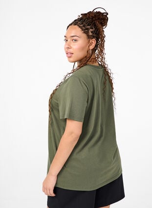 Zizzi Basic T-skjorte i bomull med rund hals, Grønn, Model image number 2
