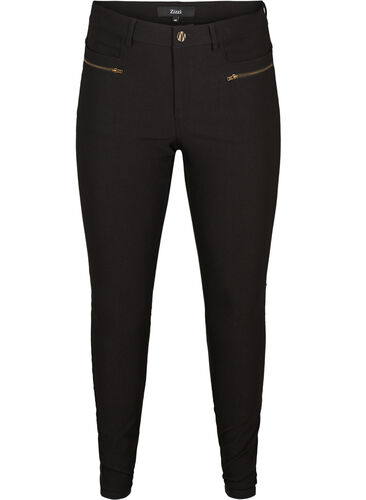 Tettsittende bukser med glidelåsdetaljer, Black, Packshot image number 0