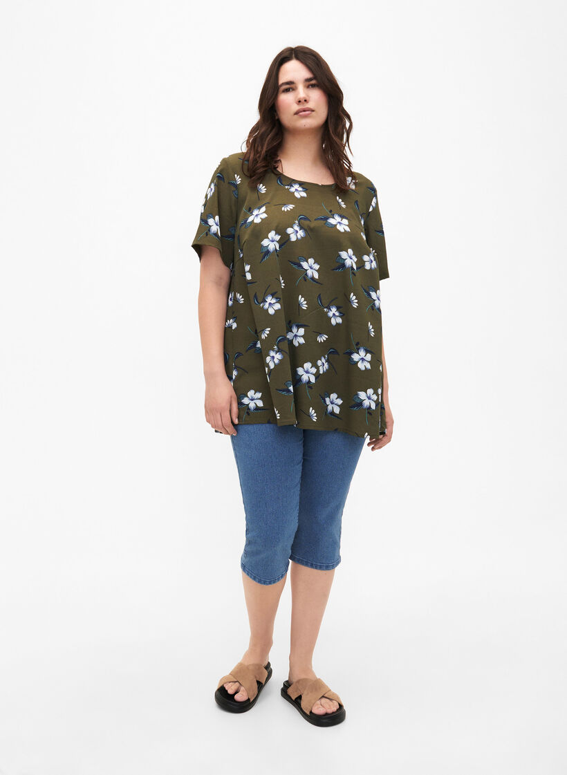 FLASH - Slim fit capribukser i denim med høyt liv, Blå, Model image number 0