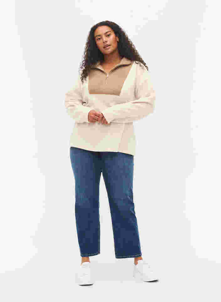 Høyhalset genser i teddy med glidelås, Brown Comb, Model image number 2