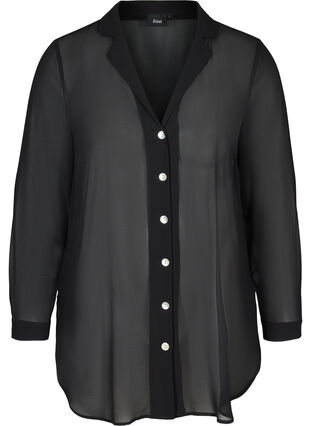 Langermet tunika med knapper, Black, Packshot image number 0