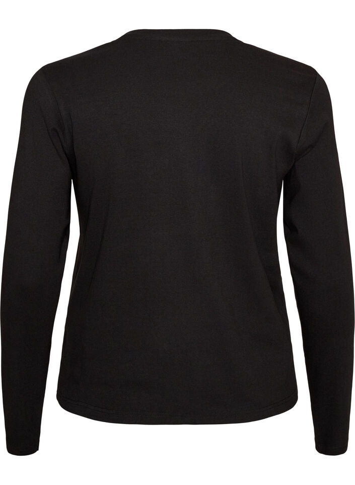 Langermet basis-T-skjorte med rund hals, Svart, Packshot image number 1
