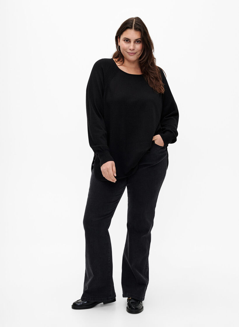 Strikket bluse med Raglan-ermer, Black, Model image number 2