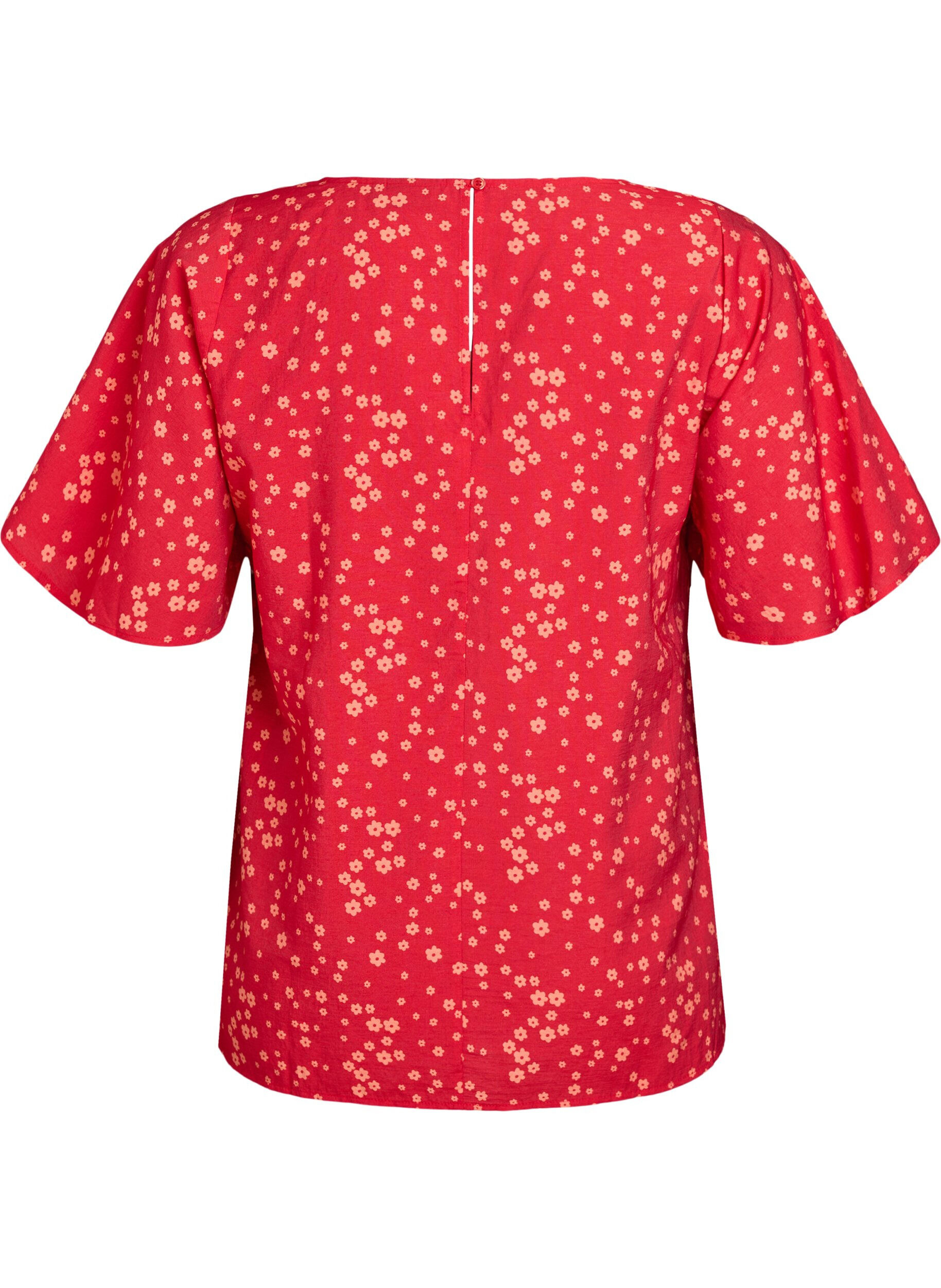 Zizzi Blomstret bluse med flaggermusermer, R&oslash;d, Packshot image number 1
