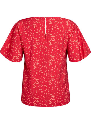 Zizzi Blomstret bluse med flaggermusermer, Rød, Packshot image number 1