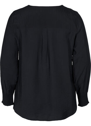 Skjorte i viskose med smock-ermer, Black, Packshot image number 1