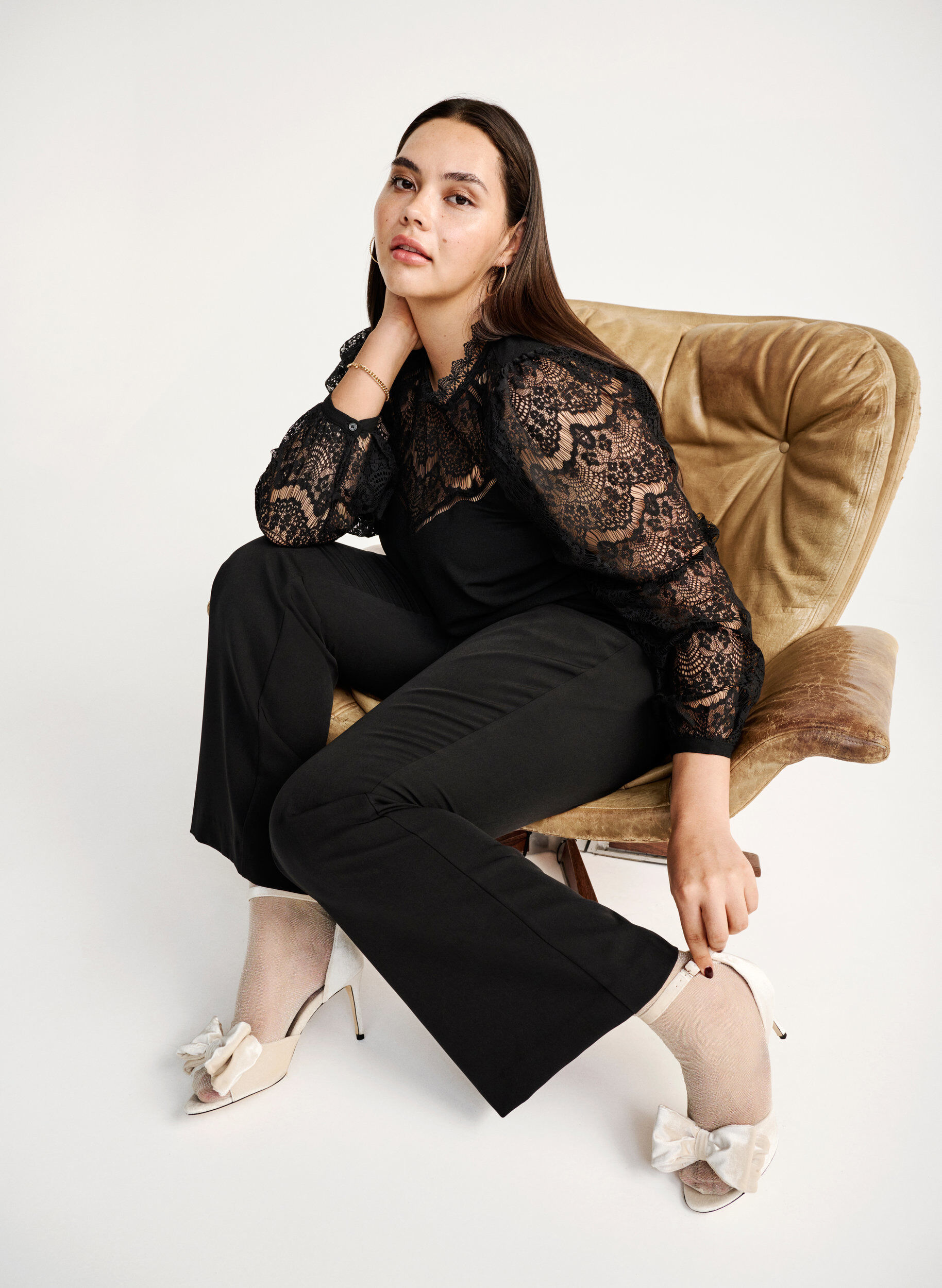 Zizzi Langermet kjole med blonder, Black, Image image number 0