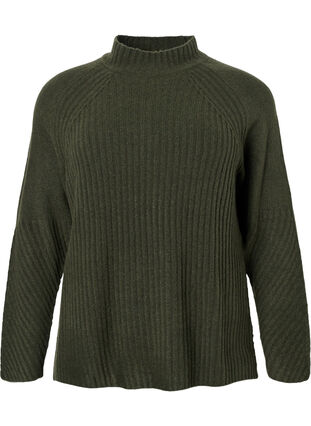 Genser med turtleneck og ribbestrikket struktur	, Forest Night Mel., Packshot image number 0