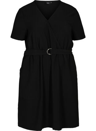 Kortermet kjole med v-hals, Black, Packshot image number 0