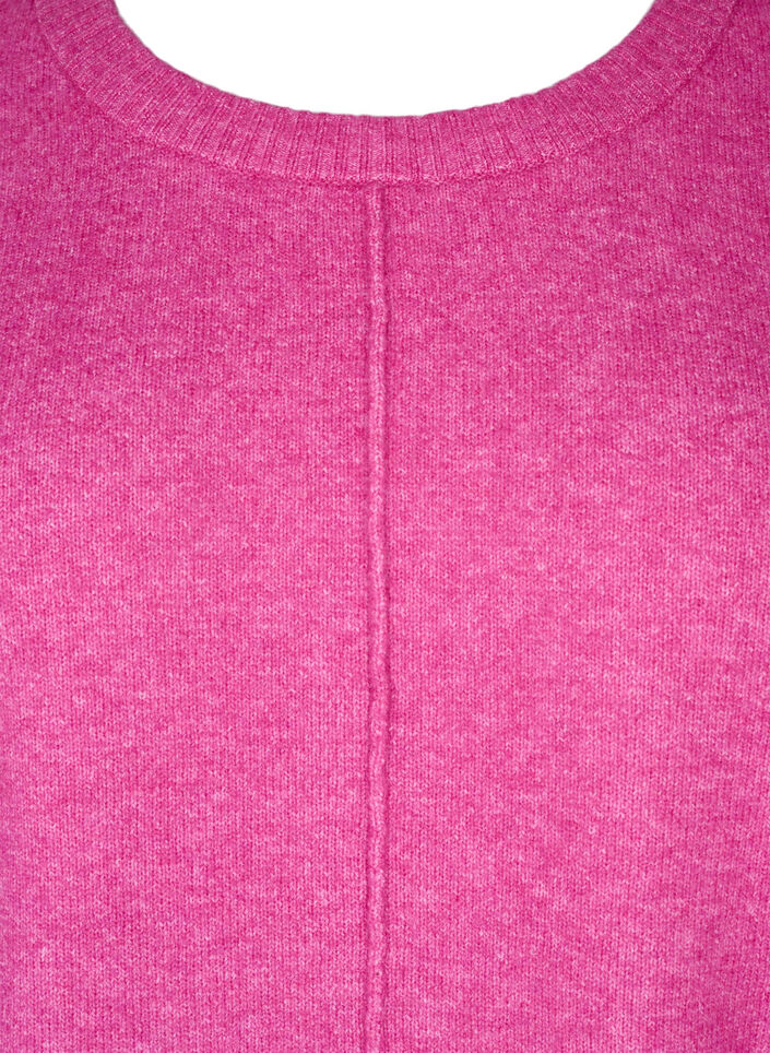 Strikket bluse med rund hals og midtsøm, Fuchsia Red Mel., Packshot image number 2