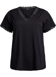 T-skjorte med blonder kant, Black