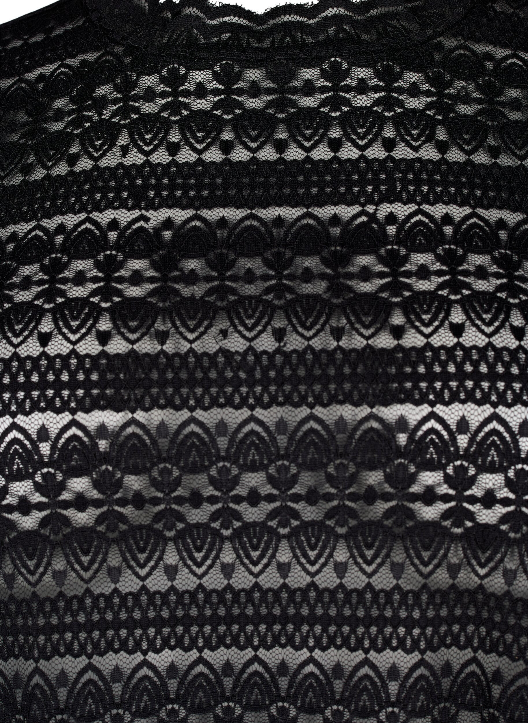 Zizzi Bluse med blonder og lange ermer, Black, Packshot image number 2