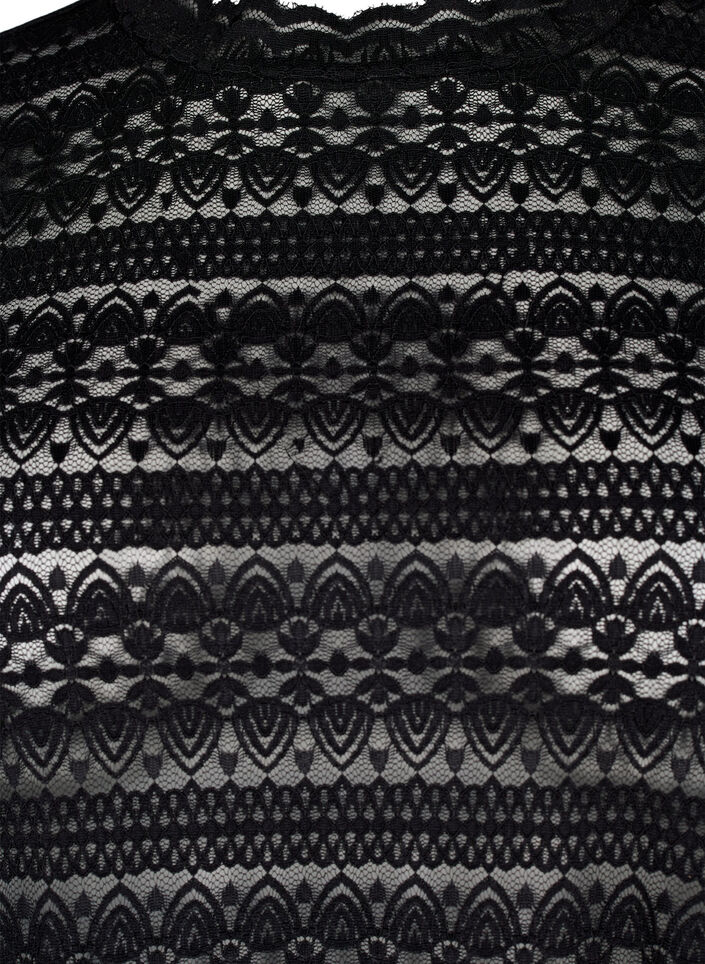 Bluse med blonder og lange ermer, Black, Packshot image number 2