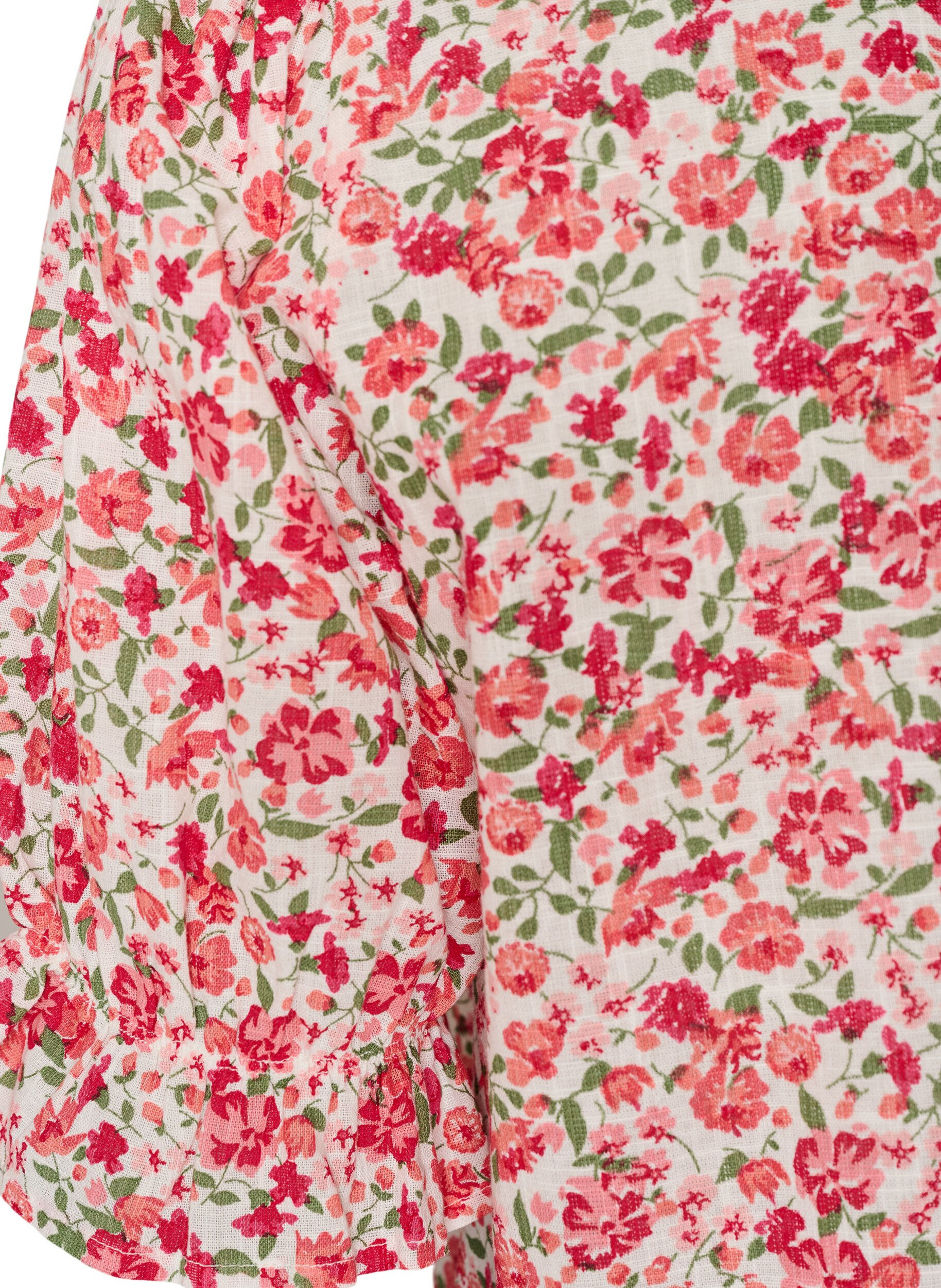 ZizziBluse i bomull med firkantet utringning, R&oslash;d, Packshot image number 3