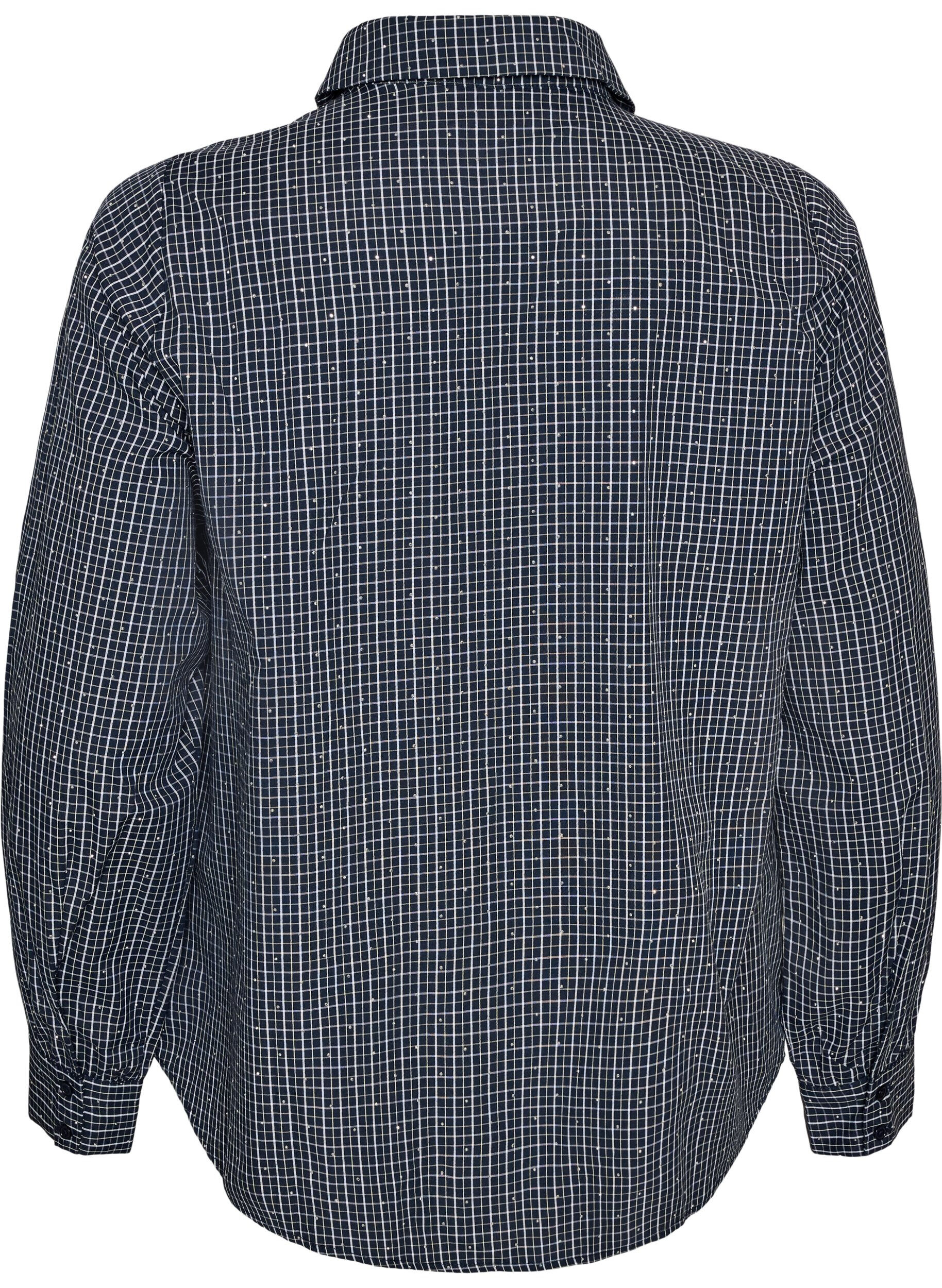 ZizziRutete skjorte med rhinesteiner, Bl&aring;, Packshot image number 1