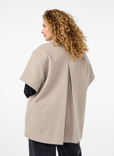 Zizzi Cape-jakke i ull-look med korte ermer, Simply Taupe Mel., Model image number 1