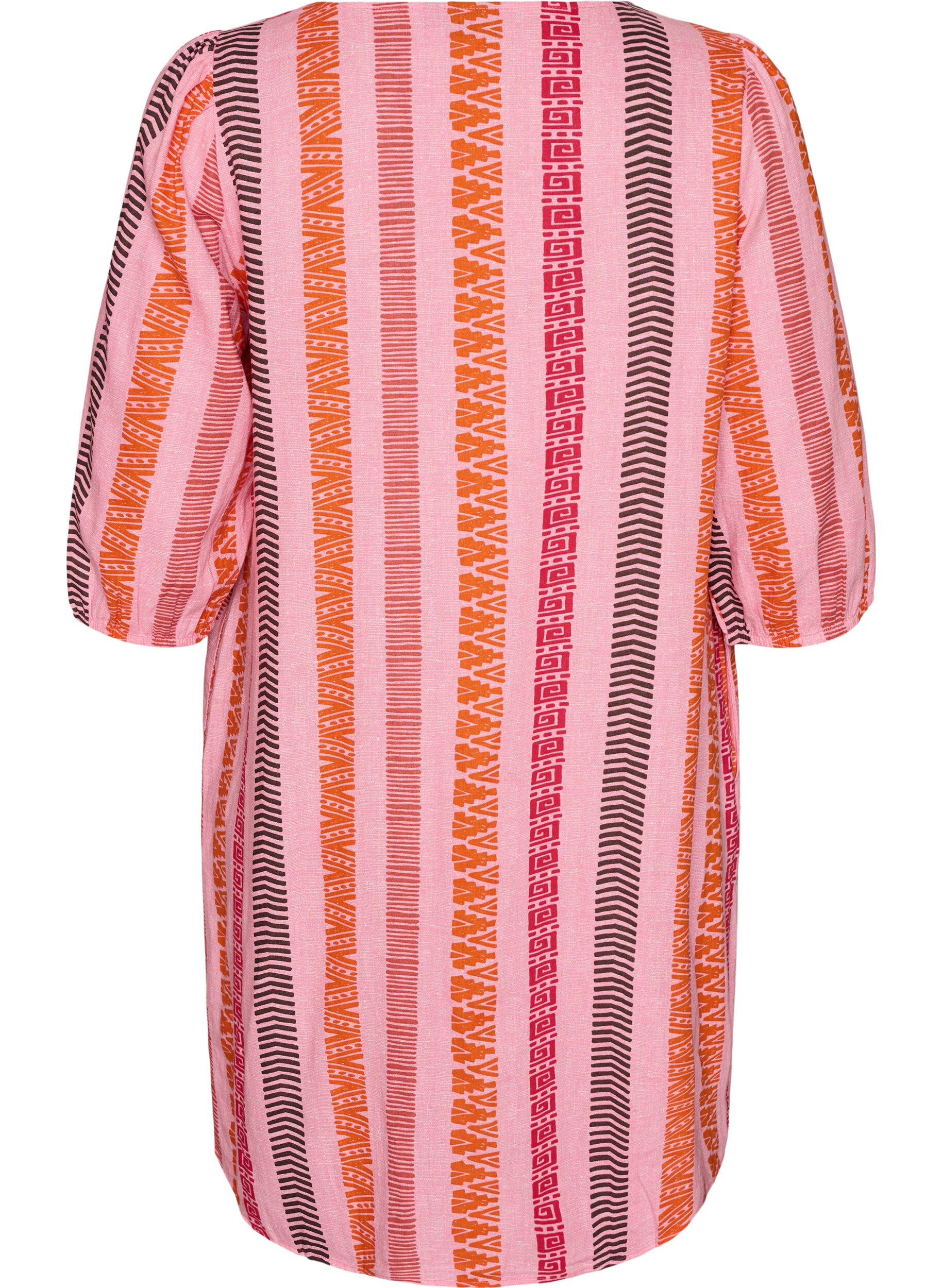 ZizziKort kjole i lin og viskose med 3/4 ermer, Rosa, Packshot image number 1