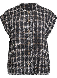 Rutete vest med dekorative knapper, Black w. White Rutete vest med dekorative knapper