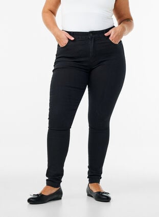Zizzi Super slim Amy jeans med høyt liv, Svart, Model image number 2