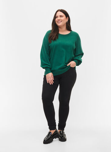 Strikkegenser med viskose og ballongermer, Evergreen Mel., Model image number 3