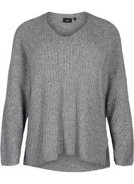 Strikket genser med splitt, Light Grey Melange