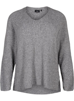 Strikket genser med splitt, Light Grey Melange, Packshot image number 0