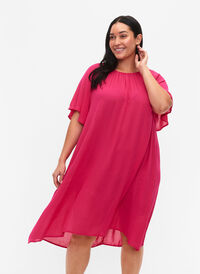 Kjole i viskose med korte ermer, Bright Rose, Model
