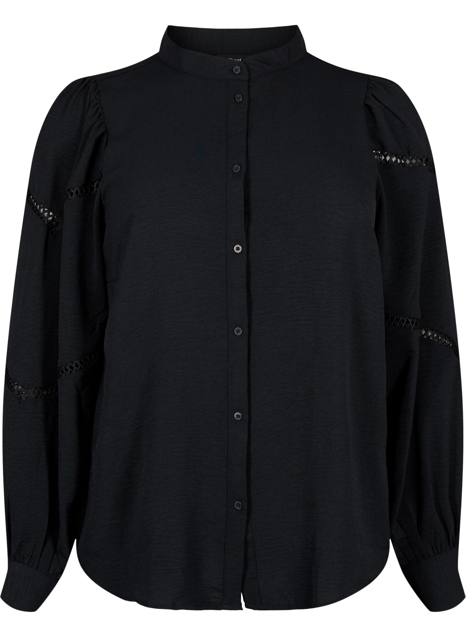Zizzi Skjortebluse med heklede detaljer, Black, Packshot image number 0