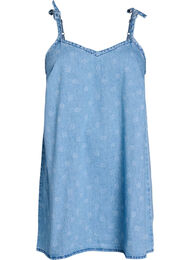 Kort denimkjole med justerbare stropper, LBD w. Flower