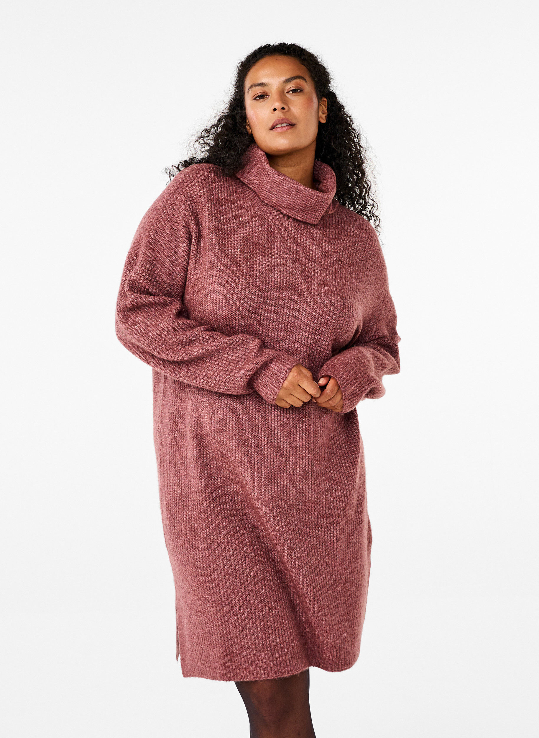 ZizziStrikket kjole med h&oslash;y hals, Rosa, Model image number 0