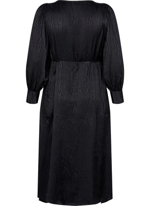 Langermet kjole i viskose med ton-i-ton-mønster, Black, Packshot image number 1