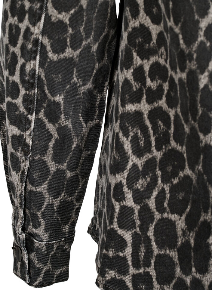 Leopardmønstret denimskjorte med knapper, Grå, Packshot image number 3