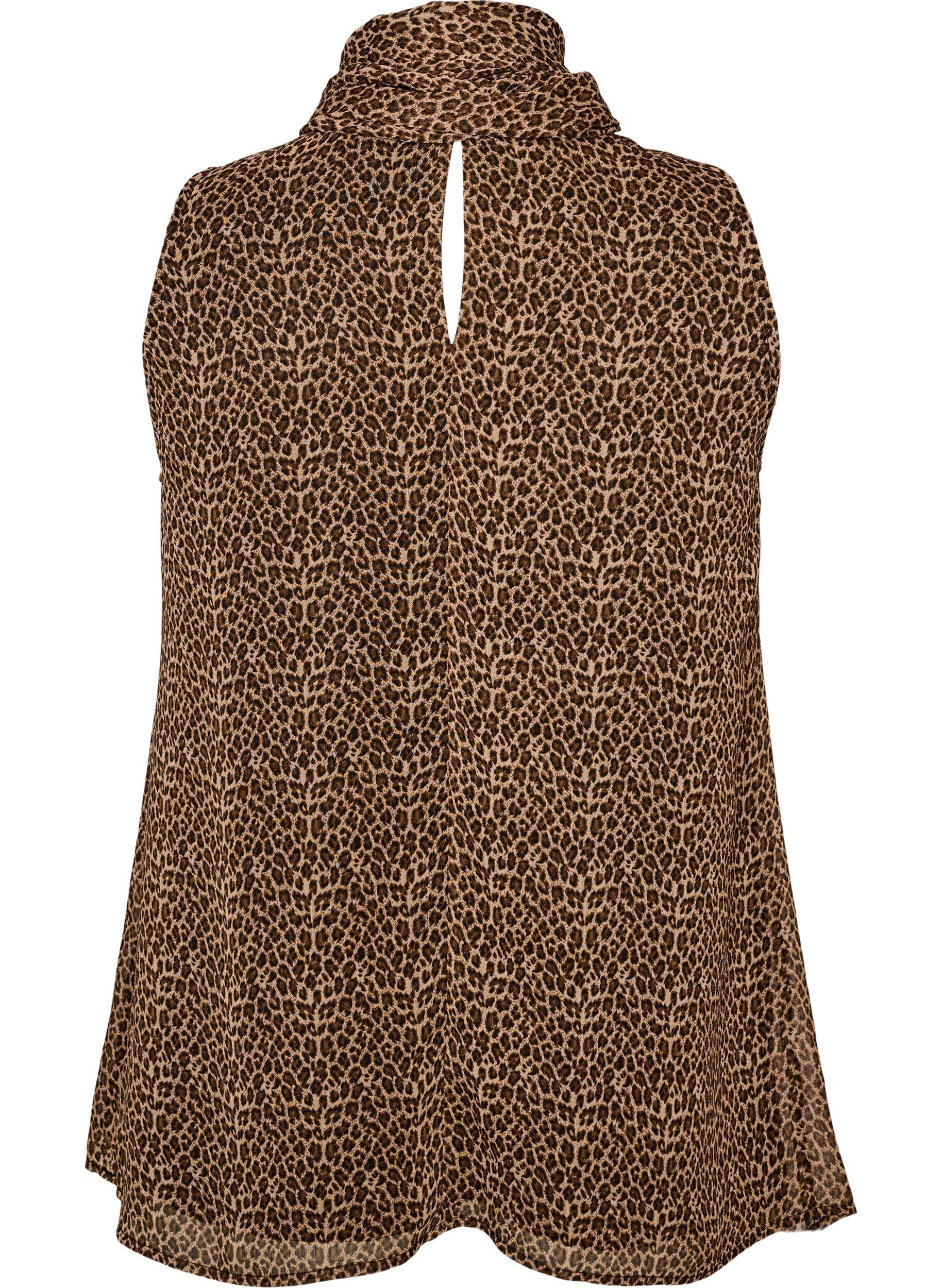 ZizziBluse med h&oslash;y hals uten ermer og sl&oslash;yfe, Brun, Packshot image number 1