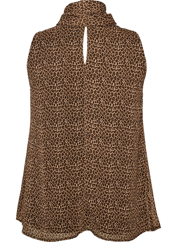 Bluse med h&oslash;y hals uten ermer og sl&oslash;yfe, Brun, Packshot image number 1